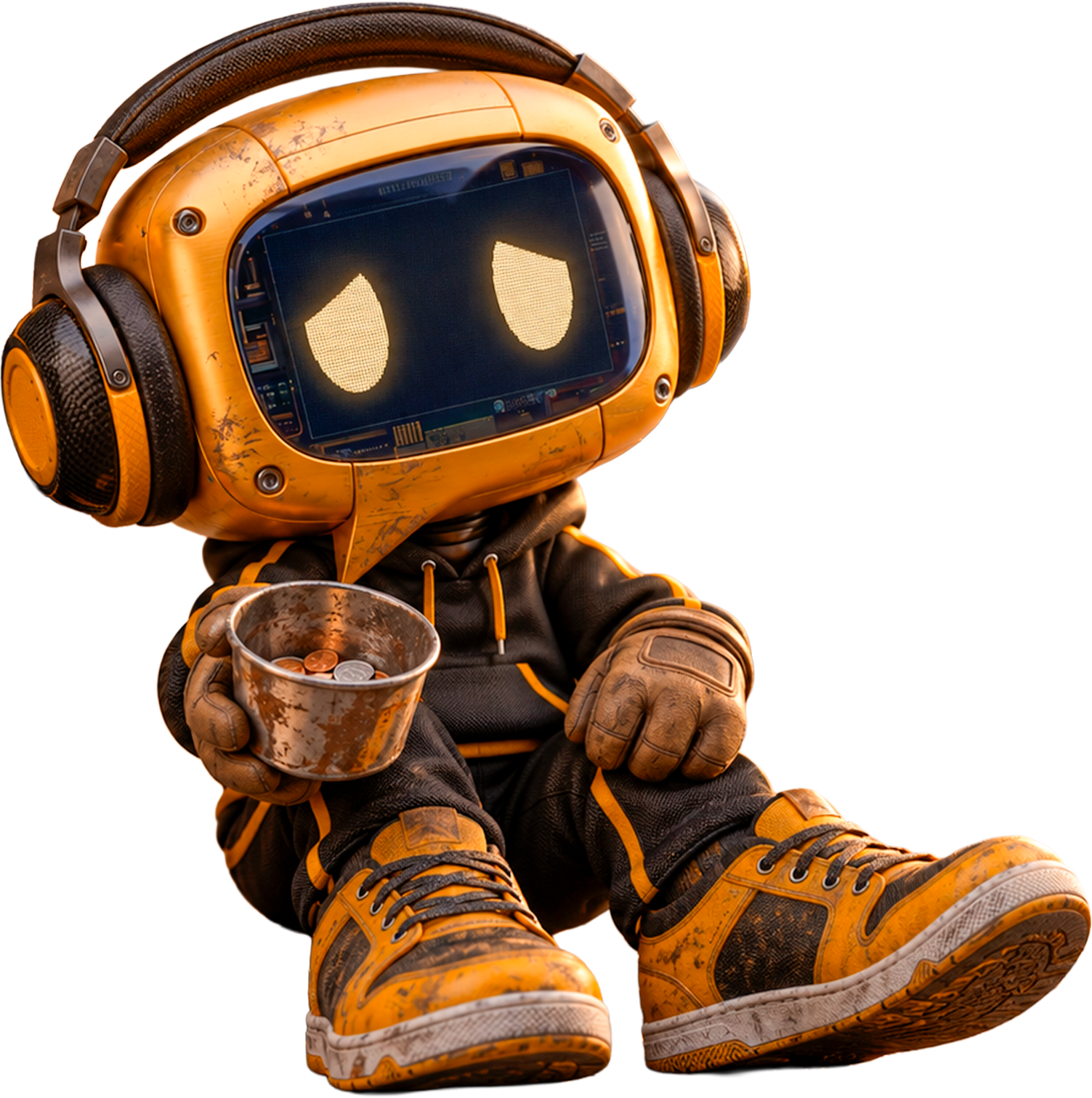Mascote da VOX segurando um recipiente para contribuições